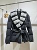 Chinchilla Pattern Color Rex Rabbit Fur Collar Down Jacket Medium and Long Women's Light Luxury High-end Goose Down Lace-up Warm Thickened Jacket
