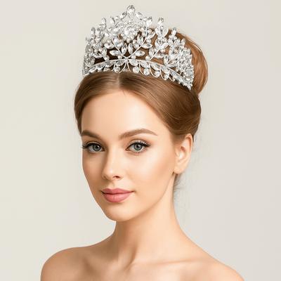 Rhinestone Baroque Pageant Crowns Zinc Zinc Alloy Queen Princess Tiara Simple Bridal Crowns  Wedding