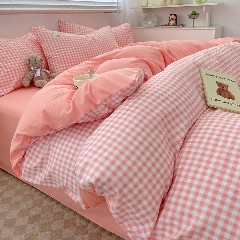 Simple Pure Cotton Four-piece Set Plaid Pure Cotton Bed Sheet Quilt Cover Bed Sheet Type Pure Cotton Dormitory Three-piece Set