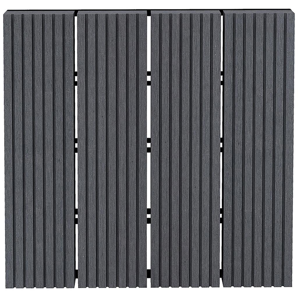 Set of 11 Interlocking Anti-Slip Outdoor Tiles in Recycled HDPE, 30x30x2.2 cm, Grey