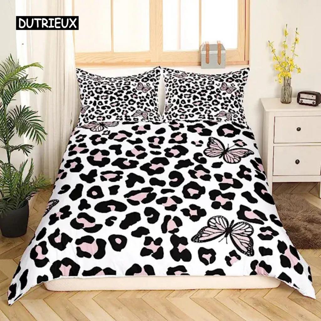 Leopard Print Duvet Cover Safari Cheetah Africa Animal Bedding Set Men Women Bedroom Decor Black and Brown Leopard Quilt Cover