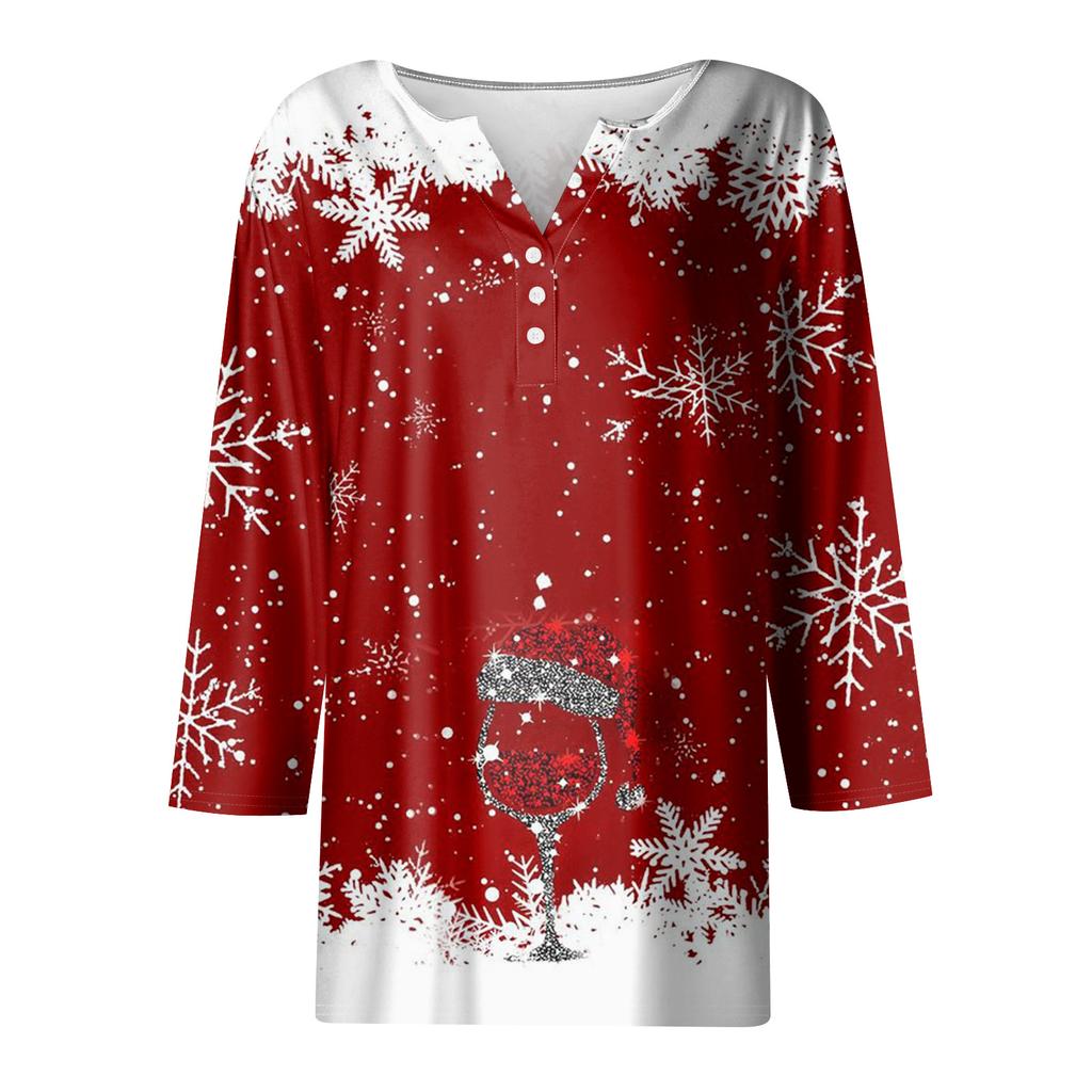 Women's Fashion Casual Three-quarter Sleeve V-neck Floral Print Top