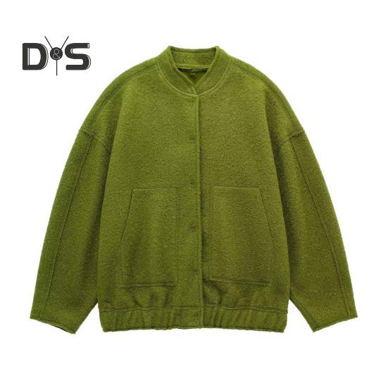 

Женская осенне-зимняя бейсбольная куртка с воротником-стойкой, длинным рукавом и потайными пуговицами, повседневная куртка с большими карманами, однотонная куртка, пальто S зелёный