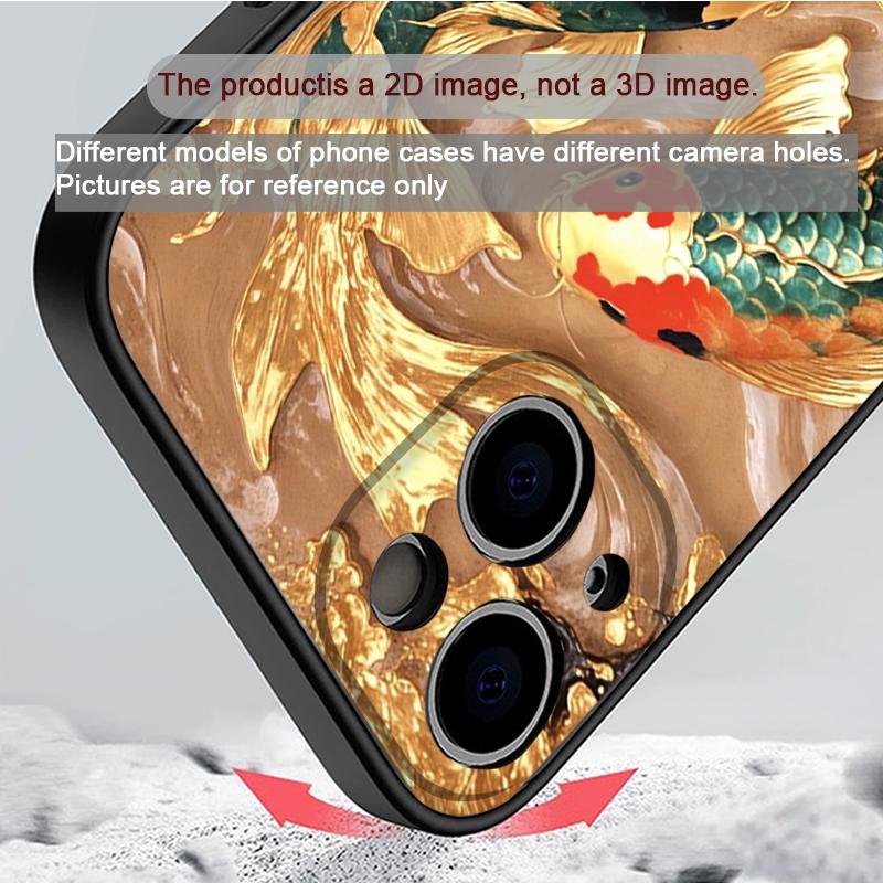 Luxuriöse goldene Koi-Fisch-Muster-Stoßfeste Handyhülle für iPhone 17 16 Pro Max 15 14 13 12 11 XS MAX X XR 7 8 Plus Rückabdeckung