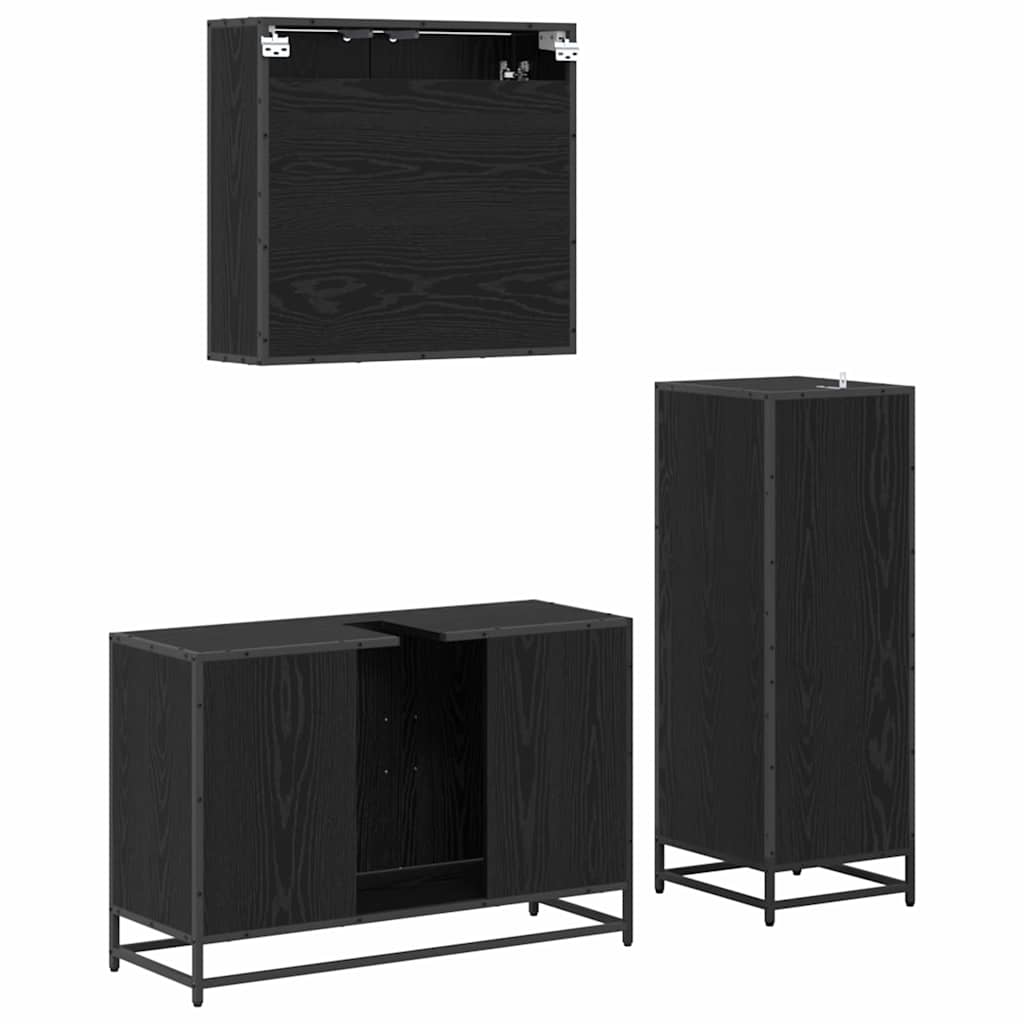 Bathroom Furniture Set 3 Pcs Black Oak Effect Wood Based Material