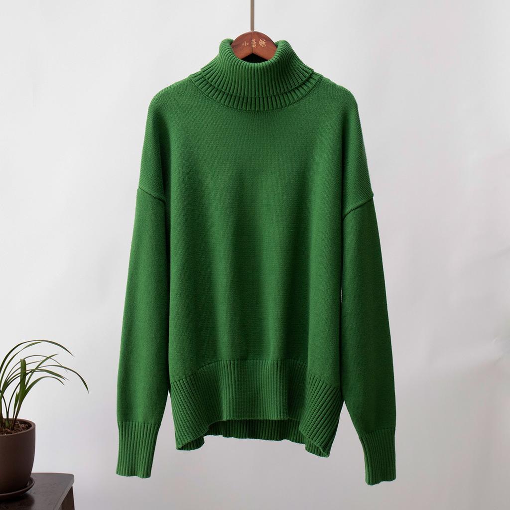 Solid Colour High Neck Sweater Autumn Winter Comfortable Loose Classic Versatile Pullover Sweater Luxurious Relaxed-fit Slimming and Versatile Top