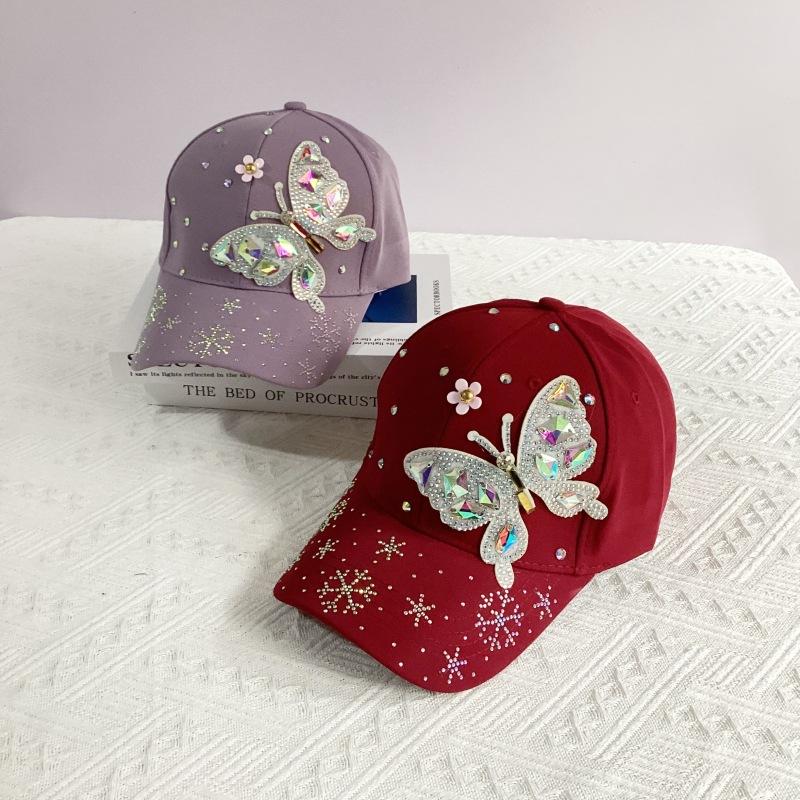 New Fashion Colorful Rhinestone Butterfly Baseball Cap, Trendy Baseball Cap Sun Hats For Women