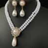 Vintage Artificial Pearl Necklace Set With Earrings And Gemstone Embellishments For Bridal And Formal Wear