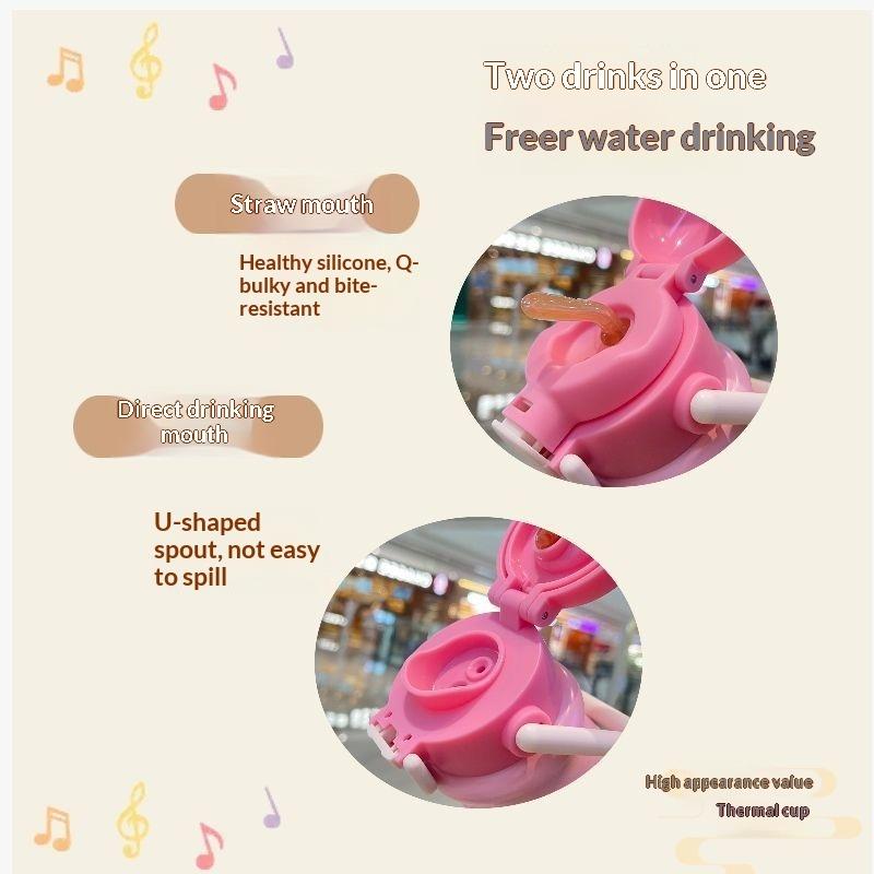 Children's Simple Thermos Cup High Value Cartoon Stainless Steel Straw Water Cup Student Portable Cup
