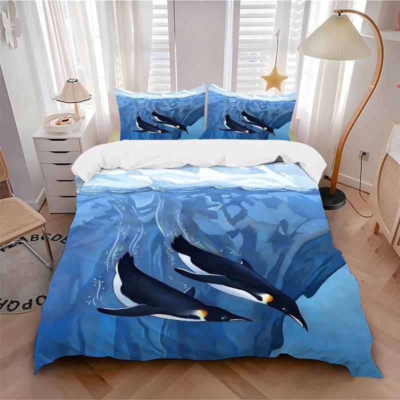 

3pcs bedding set Penguin Iceberg Includes 1 Comforter + 2 Pillowcases, Without Pillow Inserts, Soft Comfortable,Bedding Set,a0909020 135x200cm