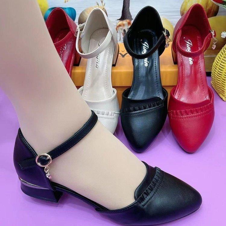 2025 Summer New Hollow Single Shoes Women's Toe Low-heeled Mary Jane Thick-heeled Fashion Sandals Middle-aged Pumps