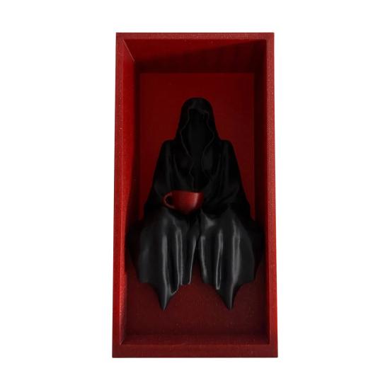 Sitting Grim Reaper Statue Spooky Bookshelf Decoration Gothic Black-Robed Man