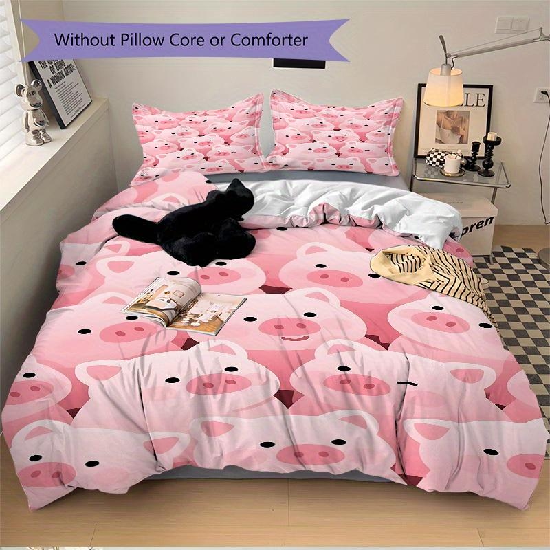 3pcs Animal-themed Piggy Pinky Soft and Comfortable Breathability, Bedding Set, Machine Washable, Suitable for All Seasons127