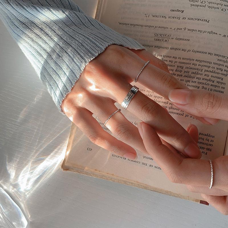 Unique Silver 925 Open Ring Featuring Retro Roman Numerals Perfect For Stylish Women