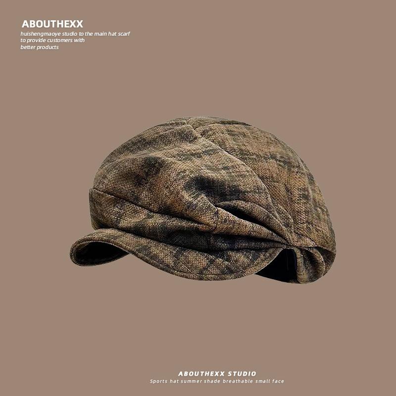 Japanese retro beret hat for women new spring and summer octagonal hat  versatile face  small pleated newsboy hat for men