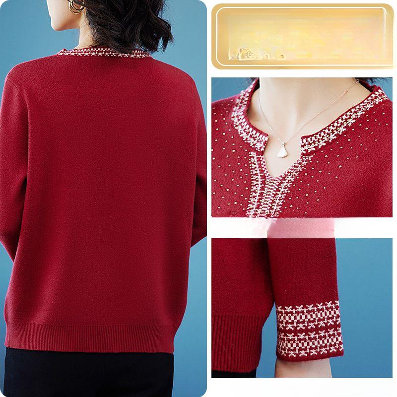 Suéter de Punto Rojo Otoñal para Mujeres Mayores Acogedor Cálido Ropa para Madre de Mediana Edad