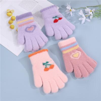 Children's Gloves New Winter Five-finger Velvet Thickened Girls' Warm and Cold-proof Knitted Sweet Girls' Finger Gloves