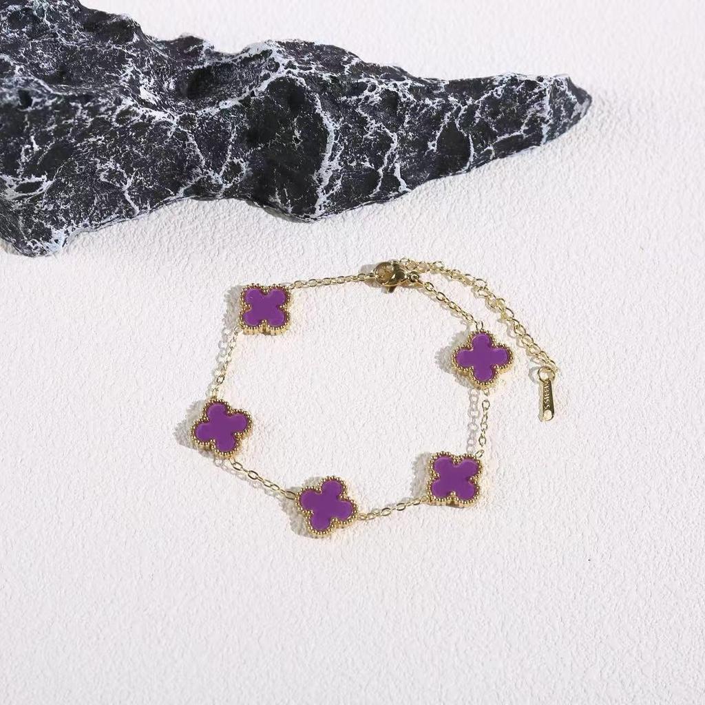 Elegant Titanium Steel Four-Leaf Clover Bracelet with Five-Petal Design