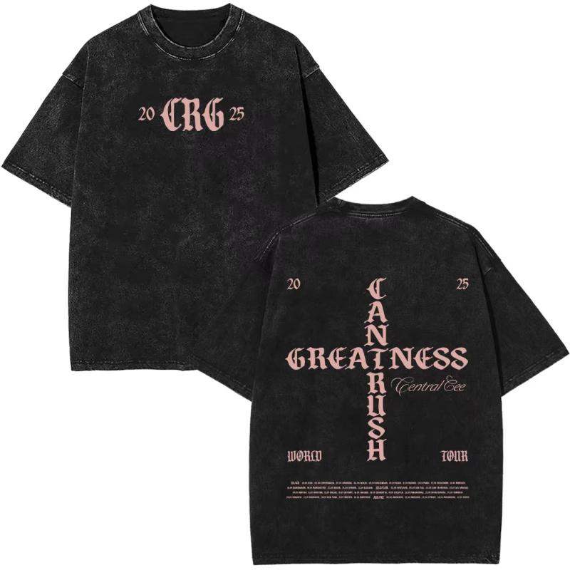 Rapper CENTRAL CEE WILD WEST Tour Magliette Lavate Vintage Unisex Donna Moda Maglietta Larga in Cotone Hip Hop Streetwear