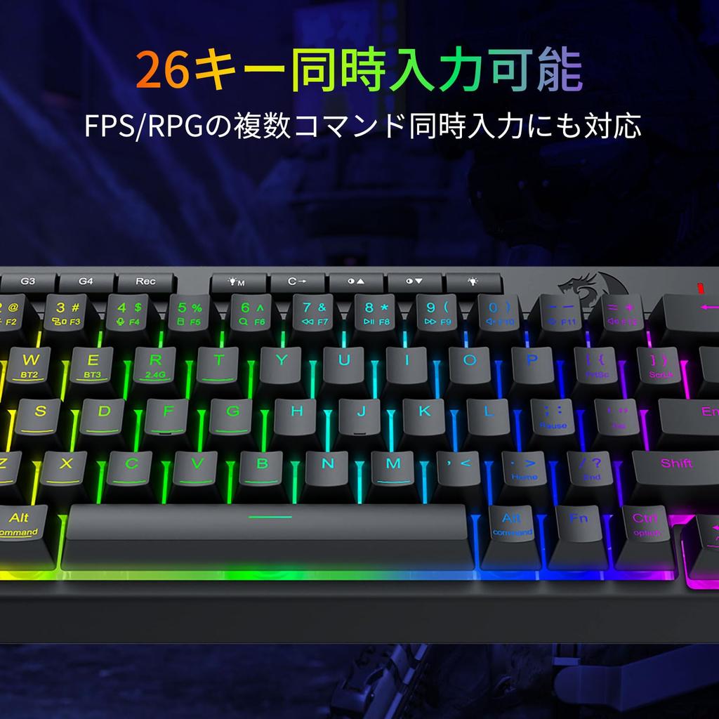 Redragon K519 Wireless Gaming English Quiet Membrane RGB Media Onboard Macro 50 Million Click Compatible with Keyboard, 60% Response, Bluetooth/2.4GHz