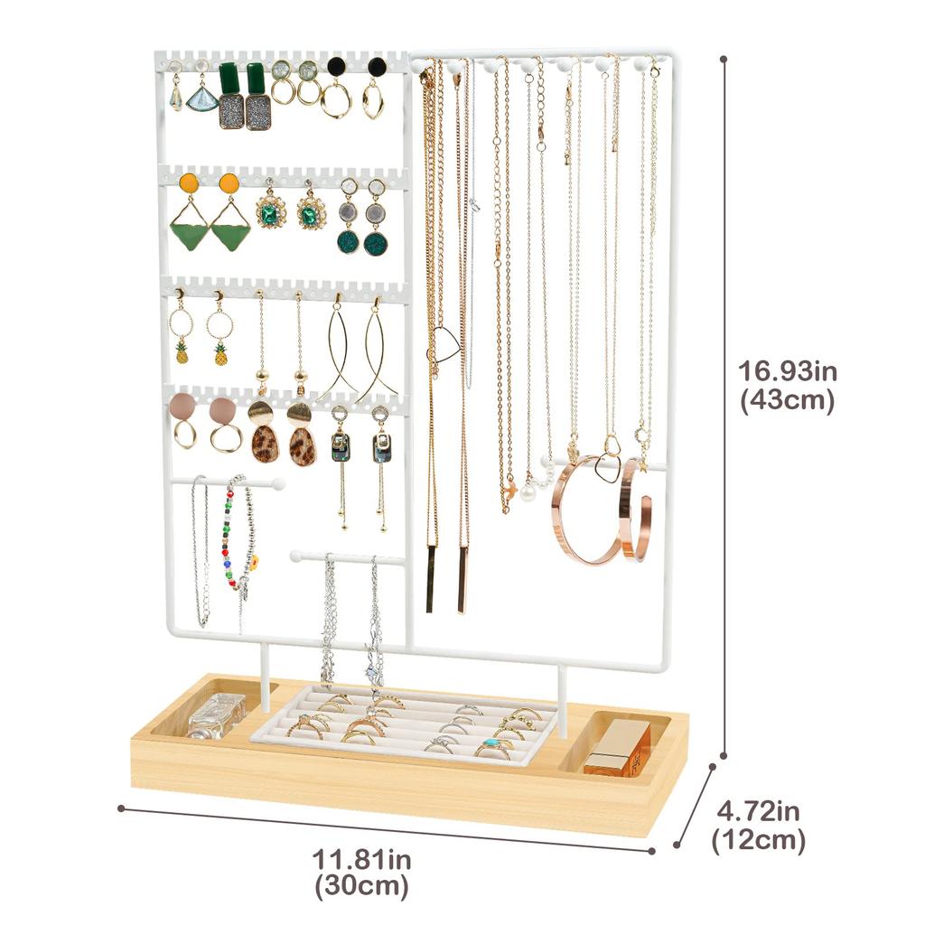ProCase Accessory Stand Jewelry Stand with 72 Hooks Earring Holder Necklace Storage Display Storage Ring Necklace Earrings White