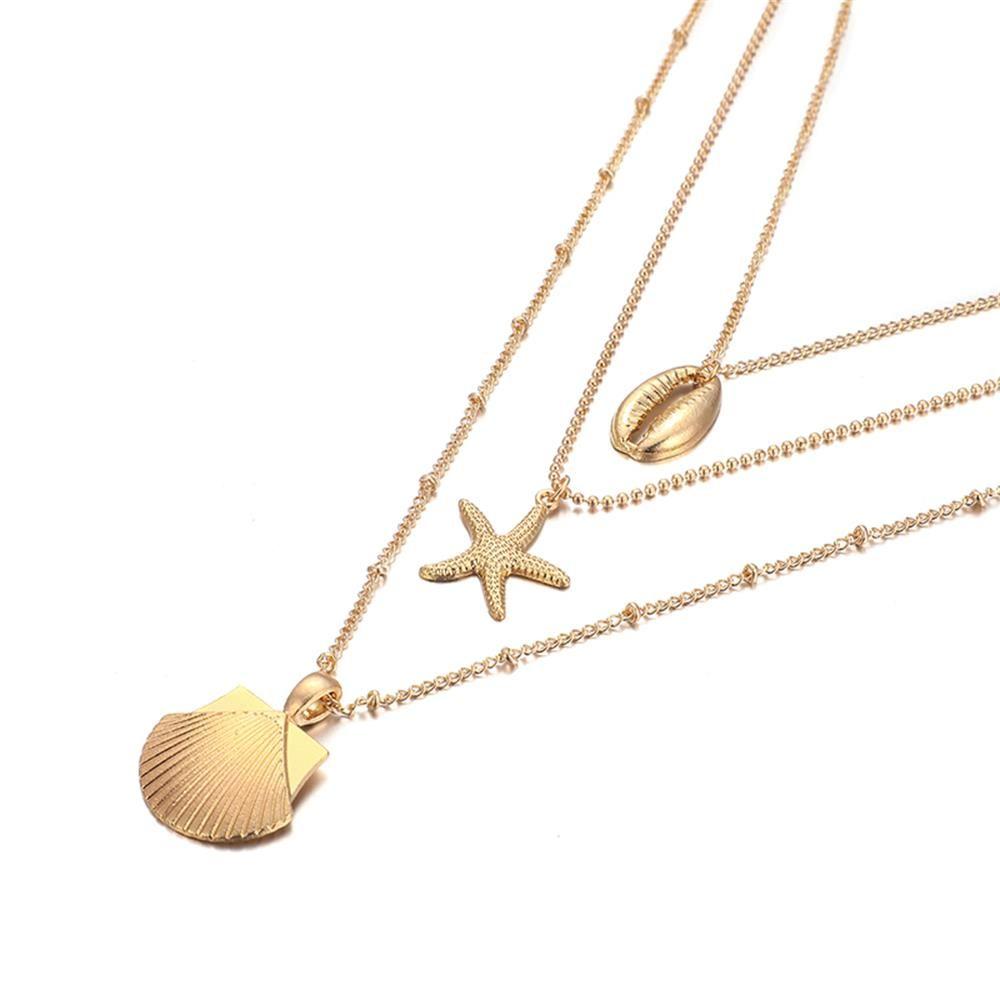 Złoty Srebrny Łańcuszek Choker Bohemska Biżuteria Plażowa Wielowarstwowy Naszyjnik z Muszli Wisiorek z Muszli Kauri