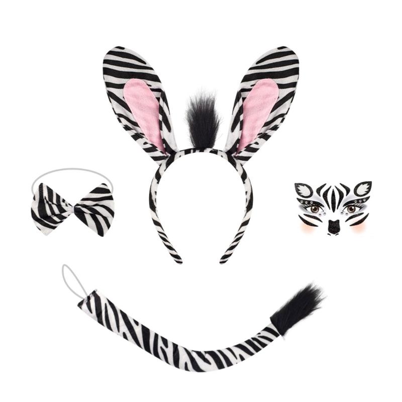 

Animal Costume Set with Headband Tail Face Sticker Bowtie Skirt Halloween Animal Outfit for Kid Adult Halloween Cosplay