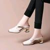 Metal Iron Head Summer New Square Head Half Slippers Women's Outer Wear Medium Heel Soft Leather Casual Lazy One Pedal Bag Head Drag