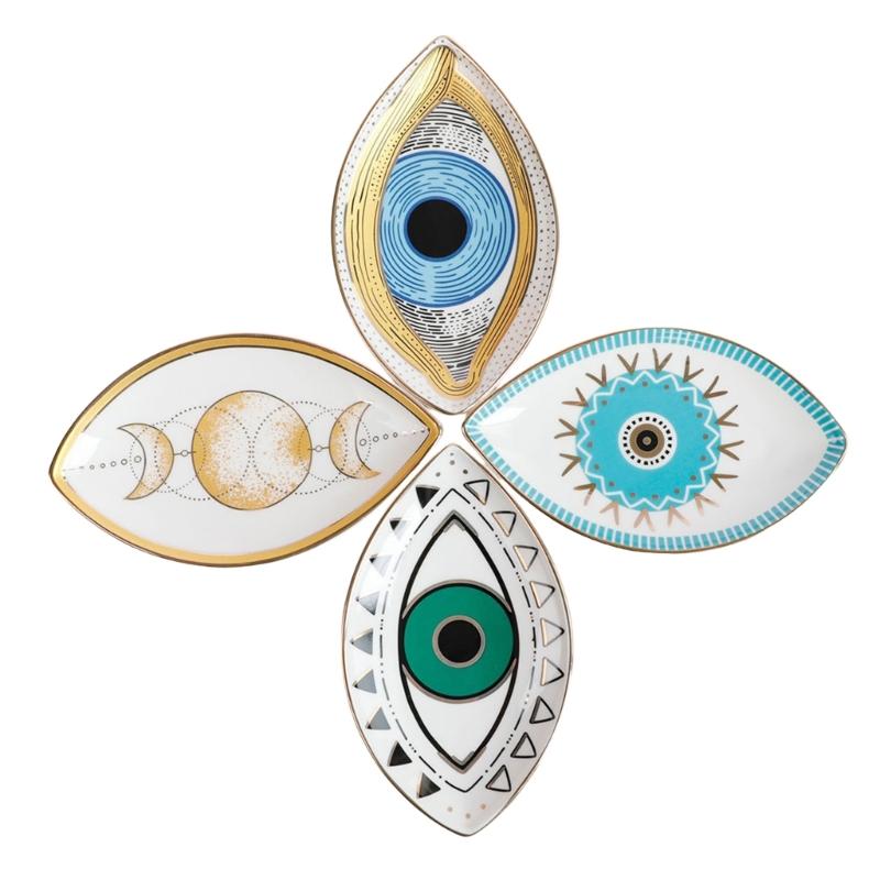 Multipurpose Creative Oval Eye Shaped Jewelry Tray Sturdy Ceramic Rings Holder Accessory for Fashionable Women Ladies