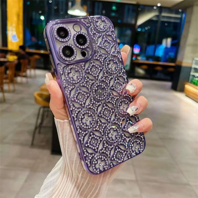 Luksusowa moda galwanizowana diamentowa obudowa telefonu dla iPhone'a iPhone'a 16 15 14 Pro Max 13 12 11 diamentowa miękka obudowa ochronna obiektywu