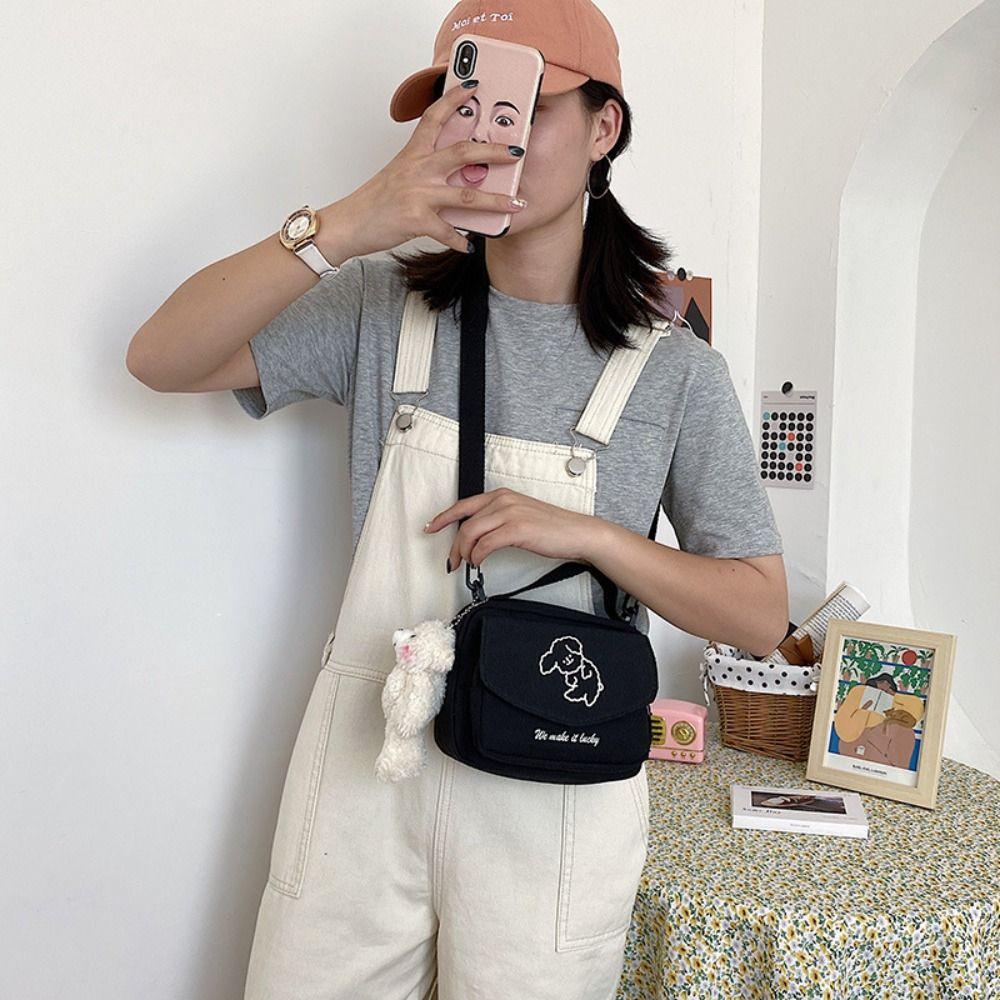 Fashion Canvas Shoulder Bag Women Girls Large Capacity Crossbody Bag Cartoon Harajuku Style Underarm Bag Shopping Bag Handbag