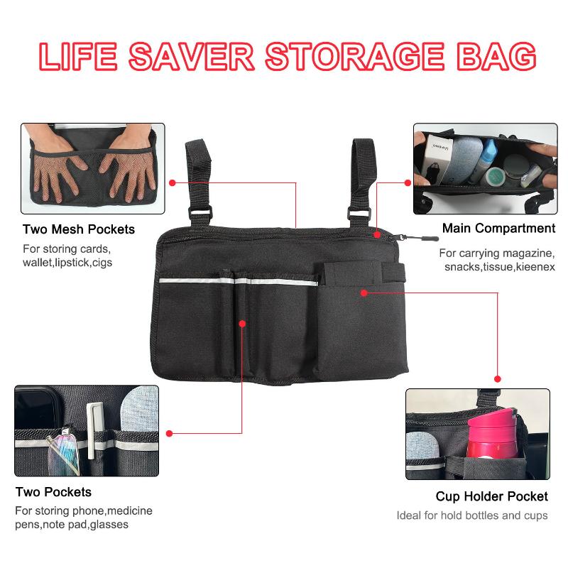 Heavy Duty Wheelchair Organizer Side Bag for Electric Scooter Storage Hanging Pocket for Medical and Personal Items