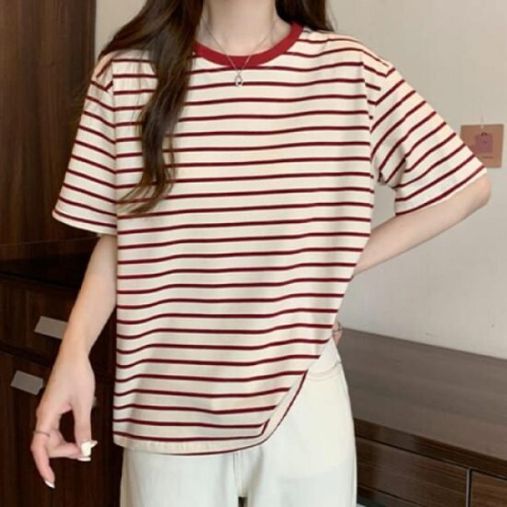 Navava Casual STripe Round ShorT Sleeve T shirT 2 Types