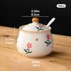 Sugar Bowl with Lid and Spoon, Floral Ceramic Condiment Jars Pots Spice Container Seasoning Canisters Box for Kitchen Coffee Bar, Yellow Flower