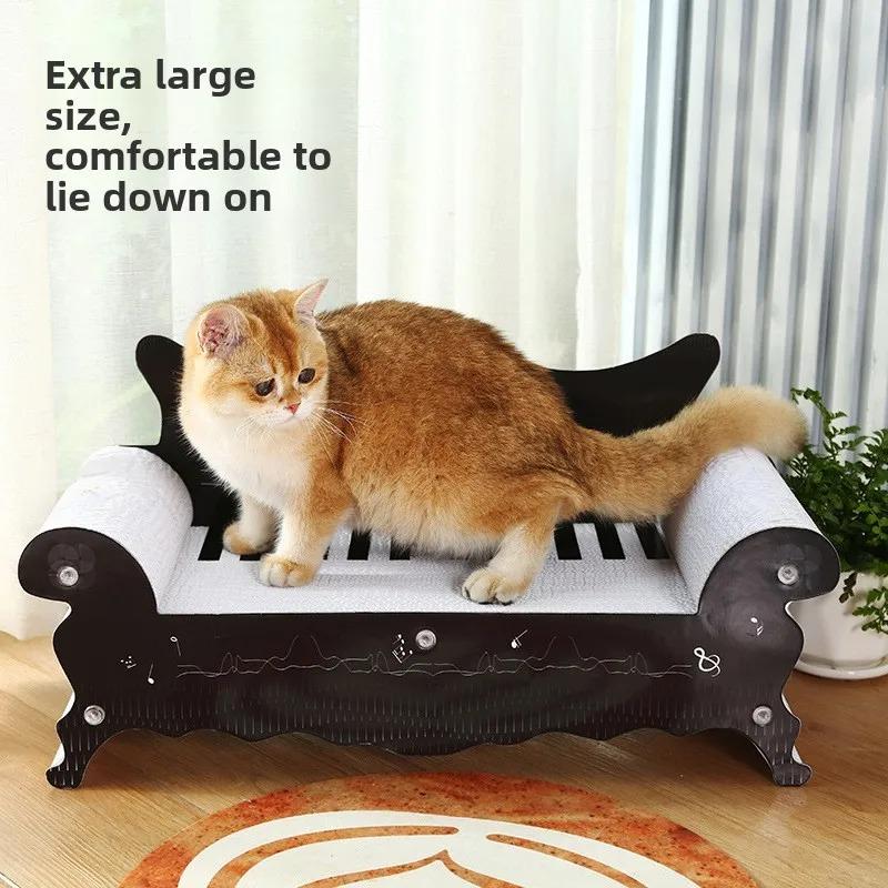 Kratzmöbel in Klavierform mit Liegefläche - Extra dicker Wellpappe, Langlebiges Katzenbett im Sofastil & Spielzeug
