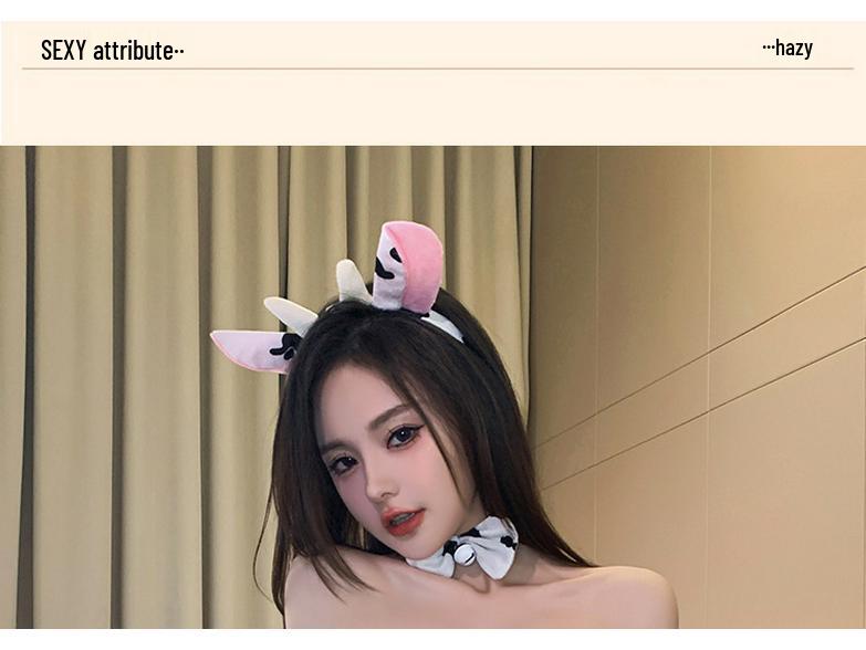 Black Temptation Cow Print Lingerie Set: Silk Bodysuit & Stockings