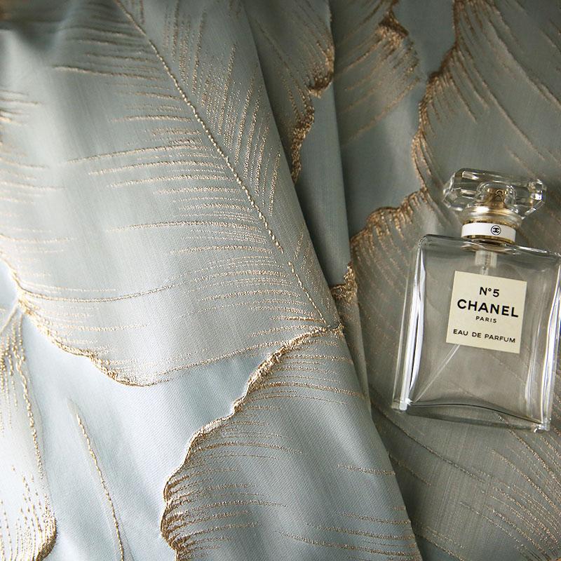 Curtains for Living Room Bedroom Dining Luxury Gold Leaf Modern American High-precision Blue Curtain Fabric Silver Thread