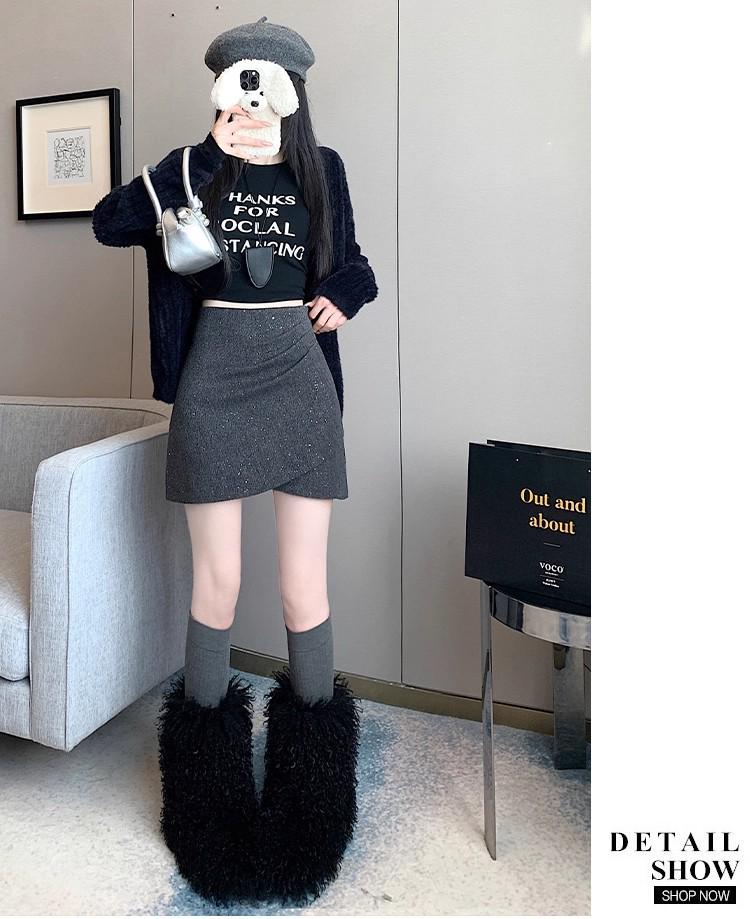 New Autumn/Winter 2025 Sequin Tweed High-Waisted Irregular Slim A-Line Skirt