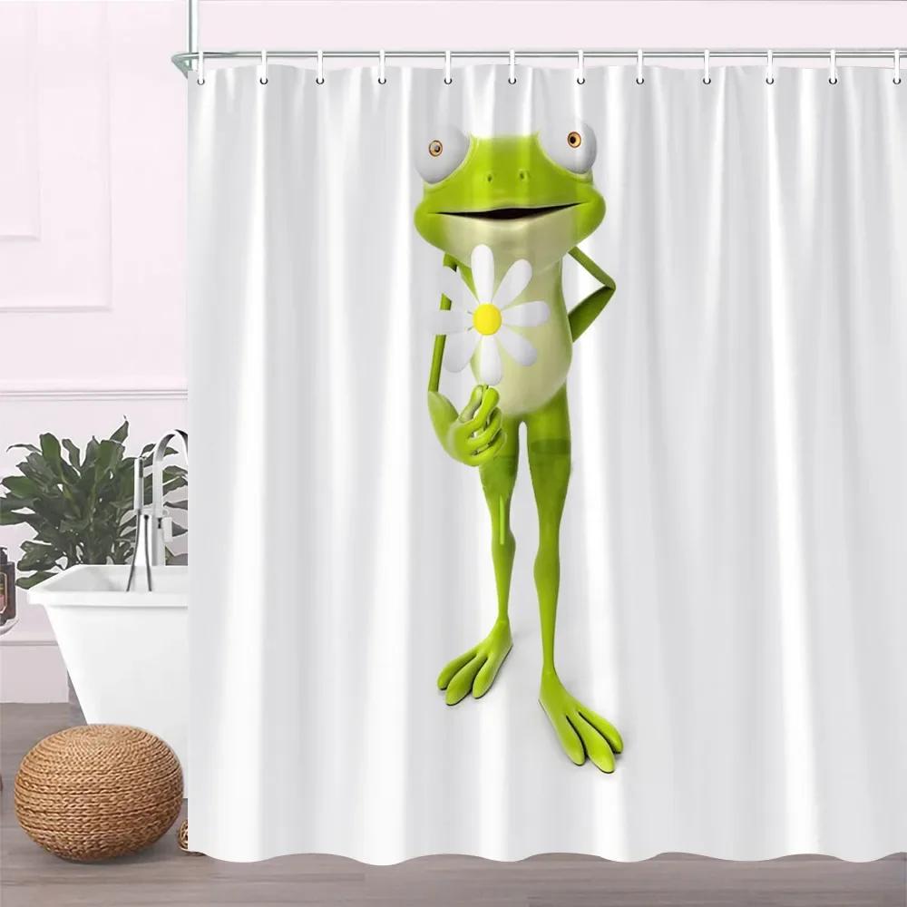 

Cartoon Shower Curtains Set Funny Frog Forest Animals Deer Landscape Winter Christmas Scenery Fabric Bathroom Decor Bath Curtain 90x180cm-35x70in