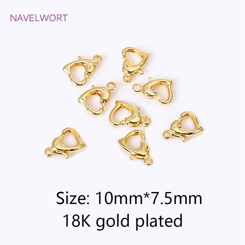 18K Gold Plated 10/12mm Heart Lobster Clasp Connector,Brass Love Lobster Claw Clasp Hook Accessories,Jewelry Materials Wholesale
