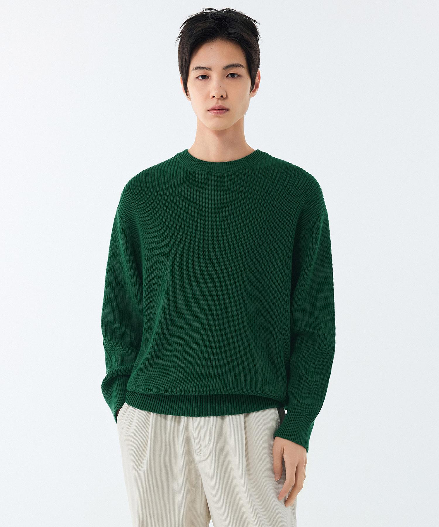 Musinsa Standard Cotton Ribbed Crew Neck Knit [Irish Green] Irish Green/2Xl