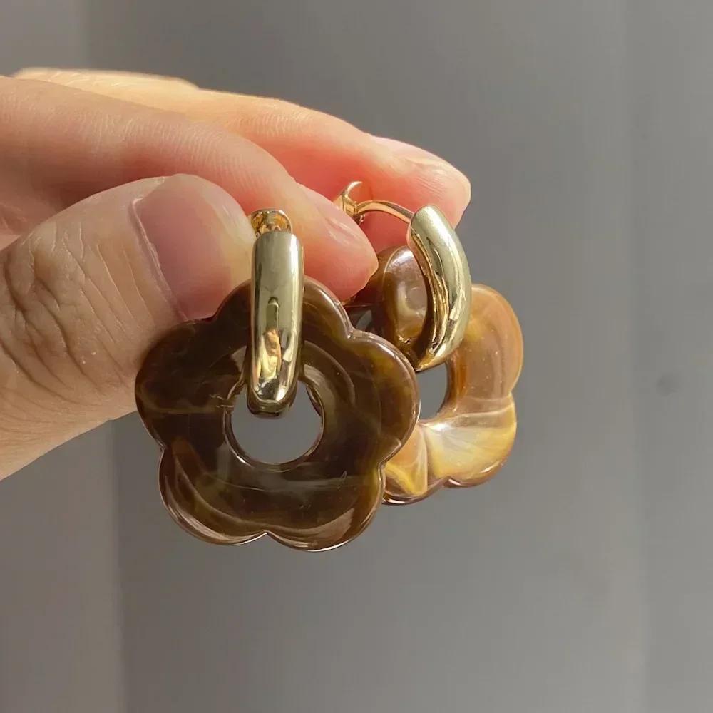 Candy Color Fashion Girl's Transparent Acrylic Resin Marbling Flower Earrings Gold Color Hoop Earings Jewelry Accessories Gifts
