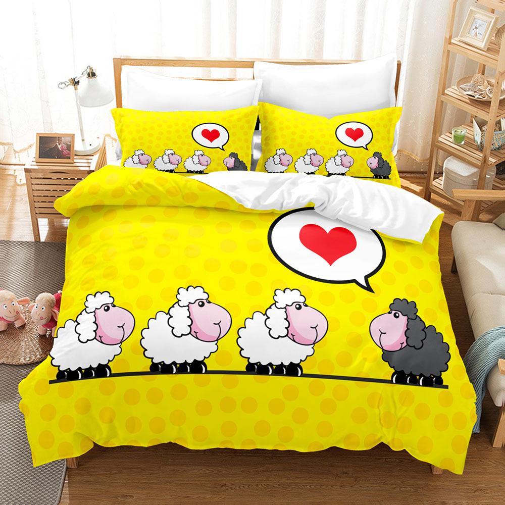 Sada povlaků na přikrývky se zvířaty Kreslený vzor s motivem bílé ovce Kawaii King Queen Twin Plná velikost pro děti Teens Polyester Sada povlečení