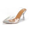 Fashion Crystal Beading Transparent Sandals Women Super High Heels Party Shoes Woman Perspex Thin Heeled Sandalias Mujer Plus Size 42