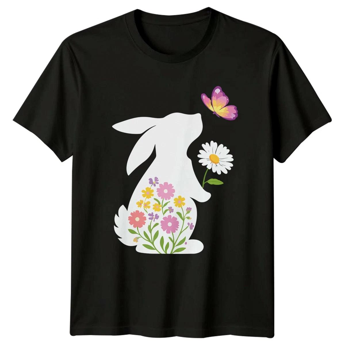 Easter Bunny Floral Butterfly Spring T-Shirt Rabbit Daisy Nature Animal Easter S