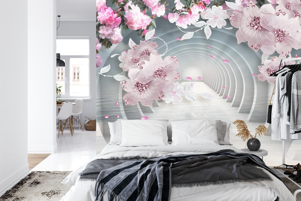 Photomural 3D Wallpaper Pink Jewelry Flowers Self-Adhesive Mural 368x280