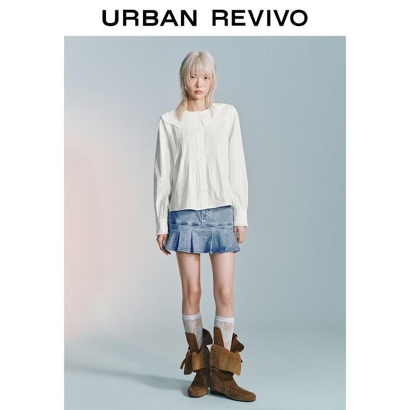 UR2026 Damska plisowana mini spódnica z pranego denimu