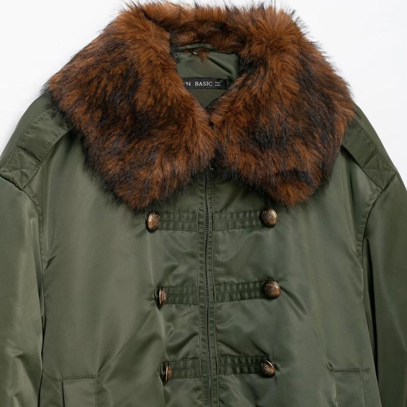 Womens Faux Fur Collar Short Puffer Coat Retro Style Stand Zip Jacket Fall Winter Outerwear