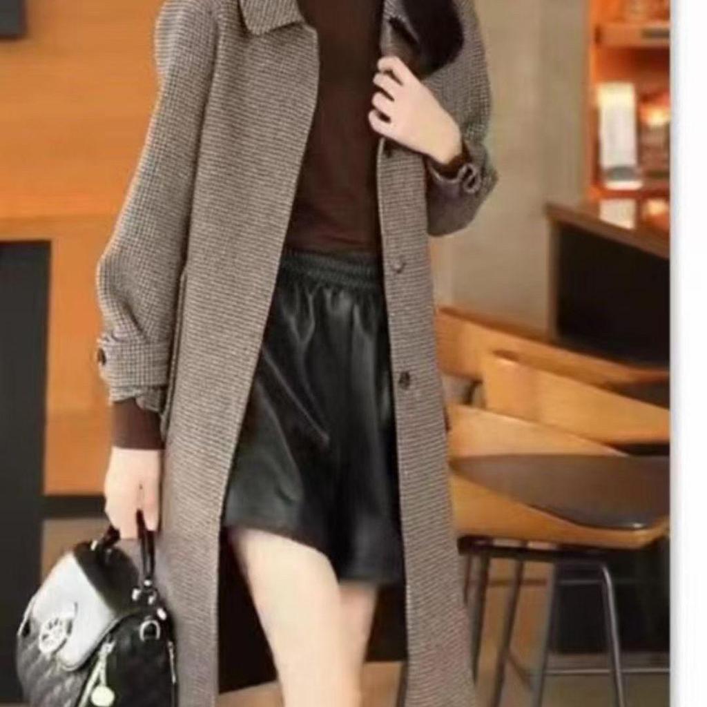 2025 Spring Autumn Houndstooth Mid-length Versatile Loose Trench Coat