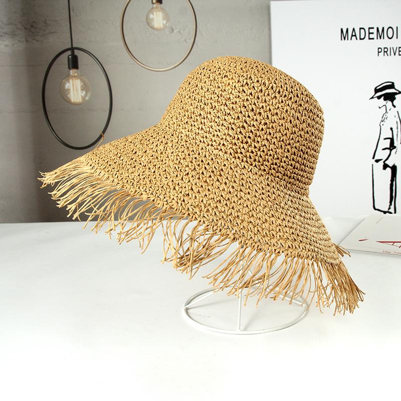 Hat Versatile Style Straw Woven Tassel Brimmed Womens Sunshade Hatscaps